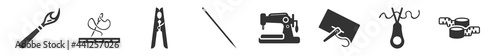 filled set of sew icons. glyph vector icons such as seam ripper, stiching, clothespin, sewing needles, old sewing machine, measuring tape. vector illustration.