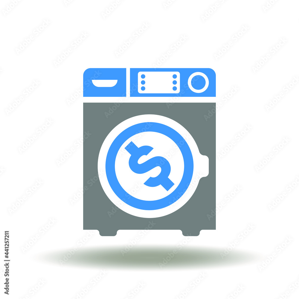 Washing machine with dollar currency vector illustration. Money laundering icon. AML symbol. Washing machine with dollar currency vector illustration. Money laundering icon. AML symbol.