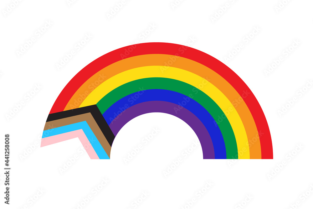 Rainbow icon with new pride flag LGBTQ. Redesign including Black and Brown stripes. Flat vector illustration - obrazy, fototapety, plakaty 