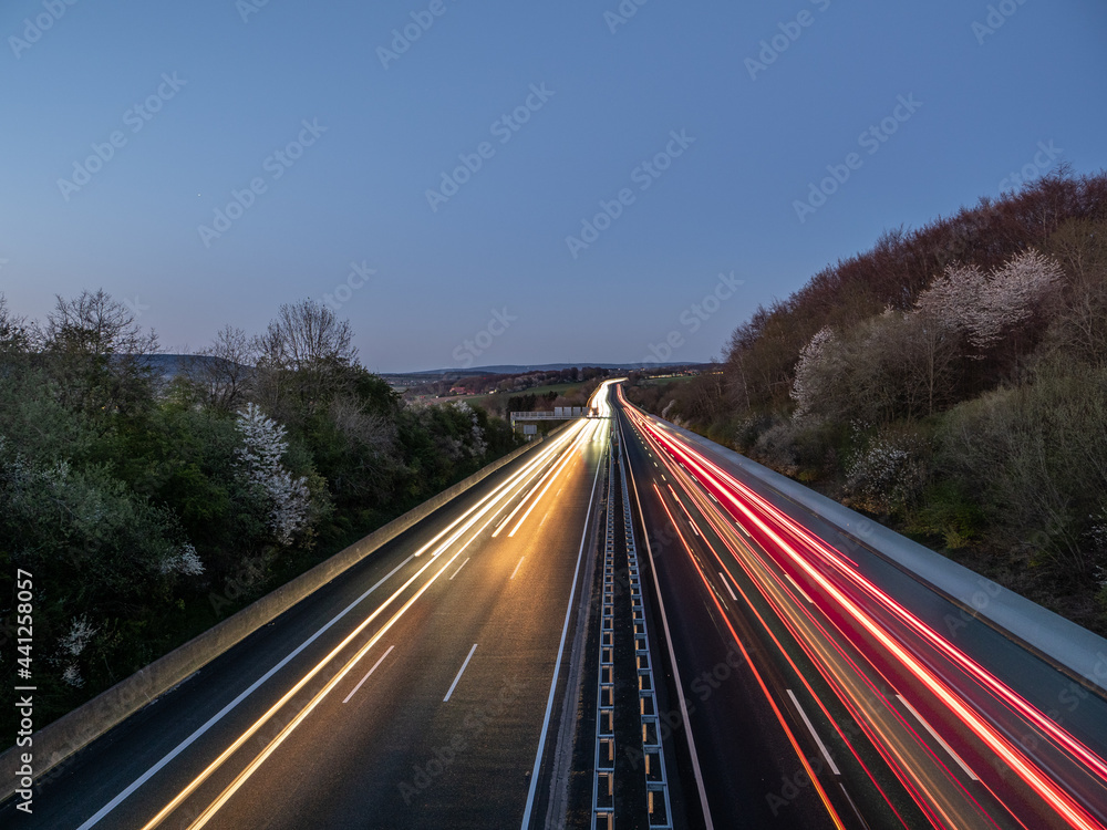 Night traffic on the highway in Germany Night traffic on the highway in Germany