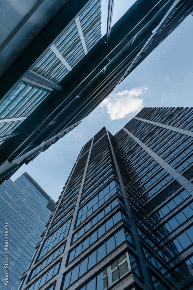 Down angle view of the city skyscrapers. Good for architectural and investment purposes. Down angle view of the city skyscrapers. Good for architectural and investment purposes.