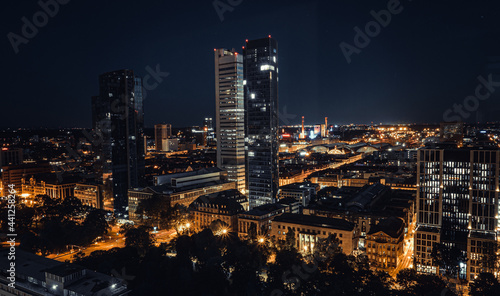 From the window at night in the Frankfurt skyline 