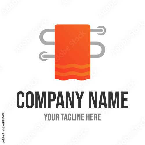 Vector illustration heated towel rail isolated on white background. Hand towel on heated towel rail icon in flat cartoon style. Modern towel rack for bathroom logo template.