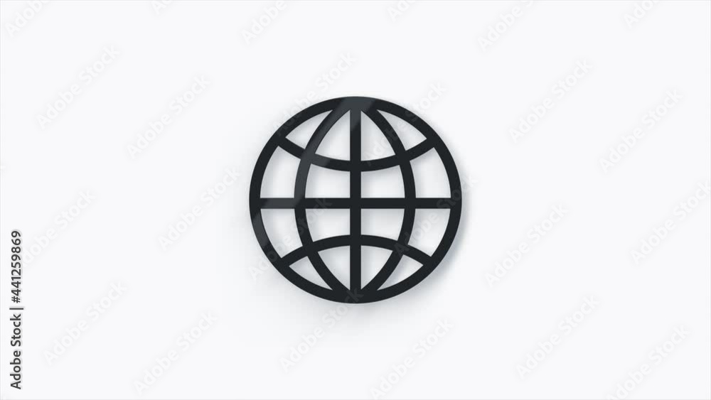 Animated 3d icon of globe. Flat grey symbol of planet. Concept of net, web, internet, ecology. Animated 3d icon of globe. Flat grey symbol of planet. Concept of net, web, internet, ecology.