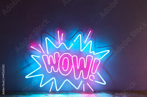 Pink and blue neon sign wow. Trendy style. WOW. Neon sign. Custom neon. Home decor.