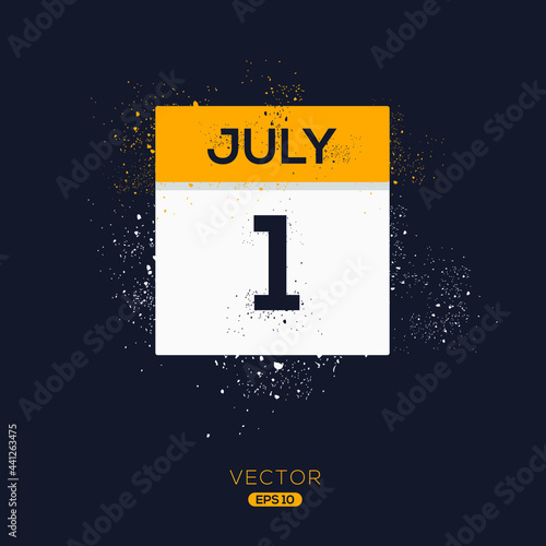 Creative calendar page with single day (1 July), Vector illustration.