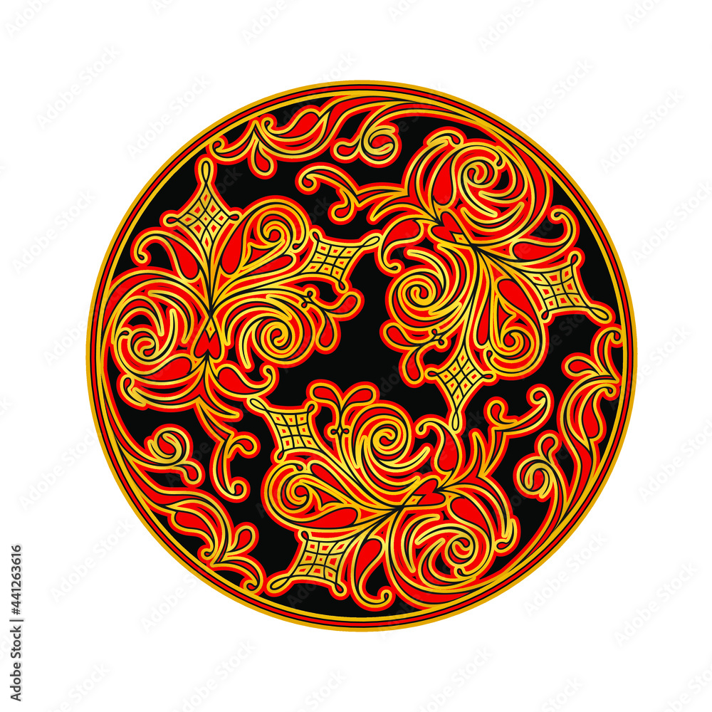 Modern Russian Khokhloma styled pattern in a circle