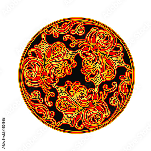 Modern Russian Khokhloma styled pattern in a circle photo