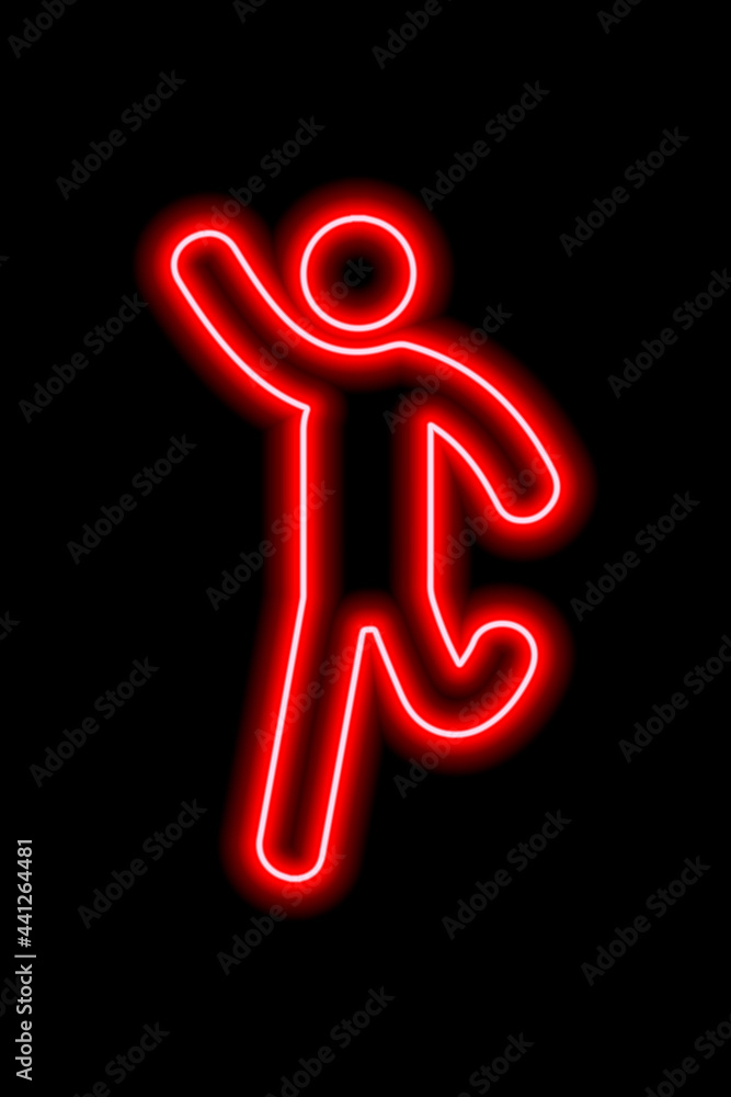 Neon red silhouette of a running man who waves his hand Neon red silhouette of a running man who waves his hand