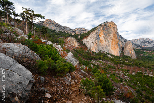 Summer Mountain Landscape with big peaks of Crimean mountains. Shaan Kaya peak