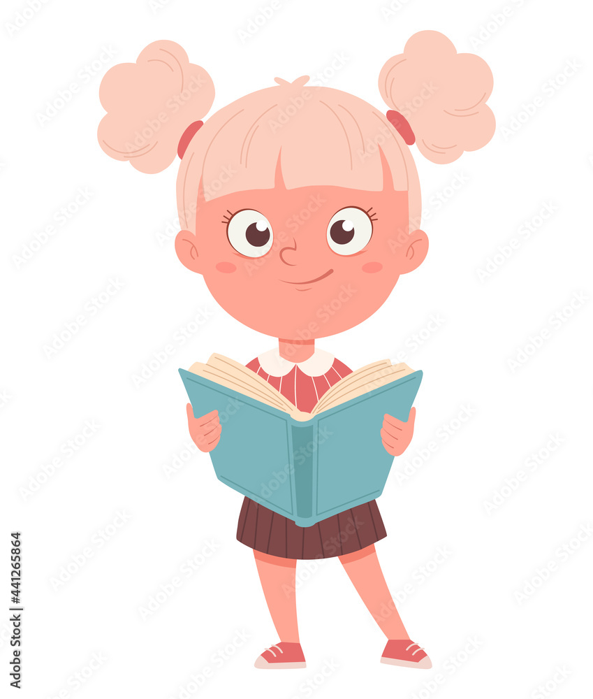 Cheerful schoolgirl with opened book Cheerful schoolgirl with opened book