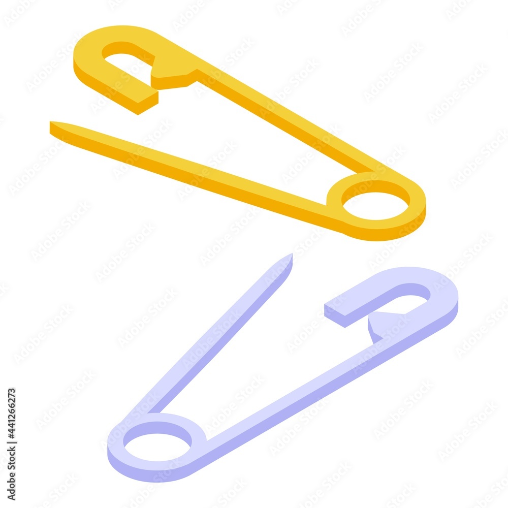 Metal pin icon isometric vector. Safety pin. Safe diaper needle Metal pin icon isometric vector. Safety pin. Safe diaper needle