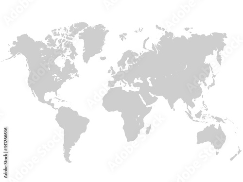 World map in grey color on white background