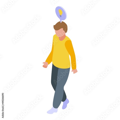 Boy new idea icon isometric vector. Online class education. Young student