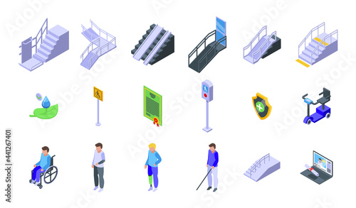 Accessible environment icons set. Isometric set of Accessible environment vector icons for web design isolated on white background