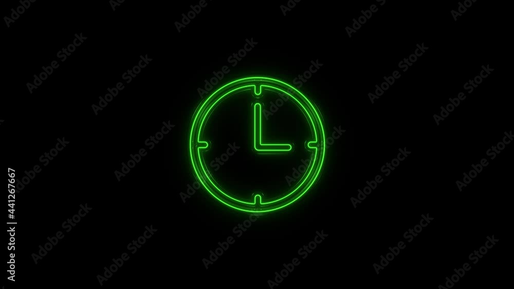 Glowing neon line Clock icon isolated on black background. Time symbol. 4K Glowing neon line Clock icon isolated on black background. Time symbol. 4K