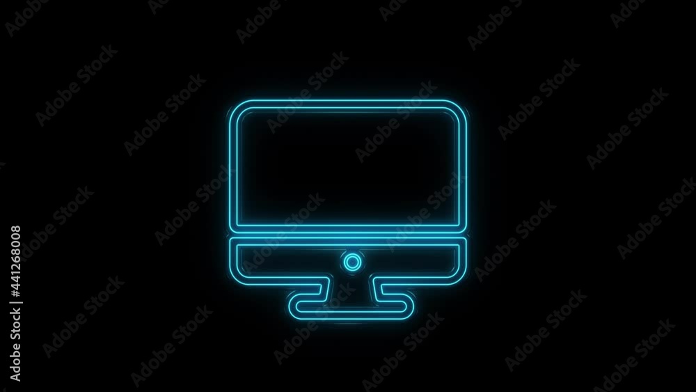 Glowing neon line Computer monitor screen icon isolated on black background. Electronic device. Front view. Glowing neon line Computer monitor screen icon isolated on black background. Electronic device. Front view.