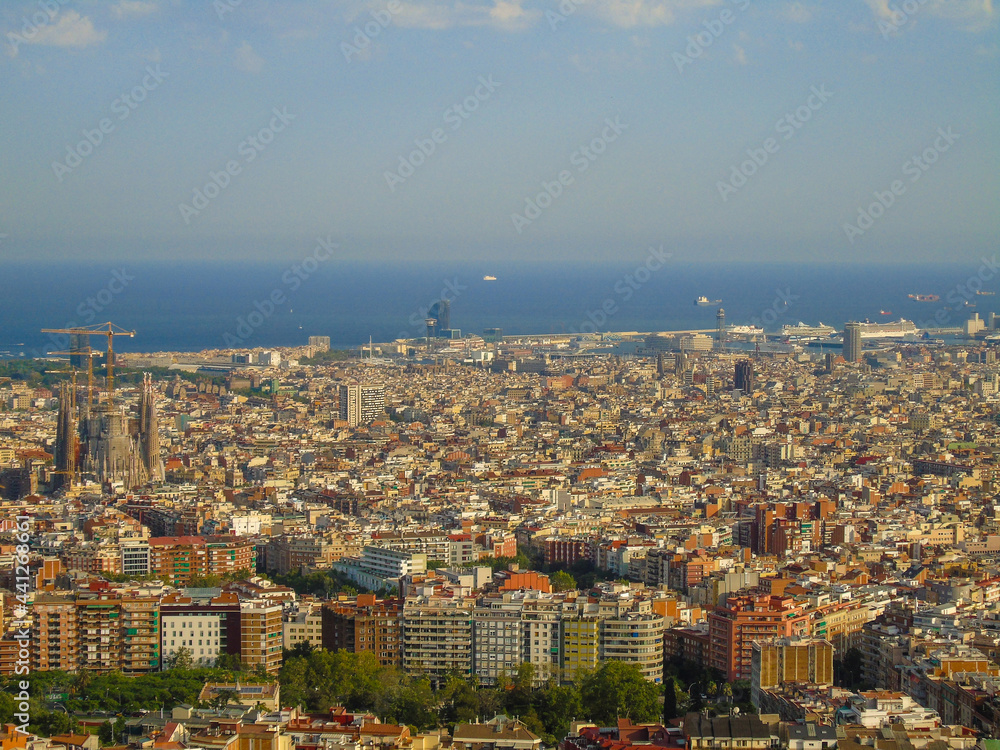 Views of city of Barcelona (Spain) with the sea in the background