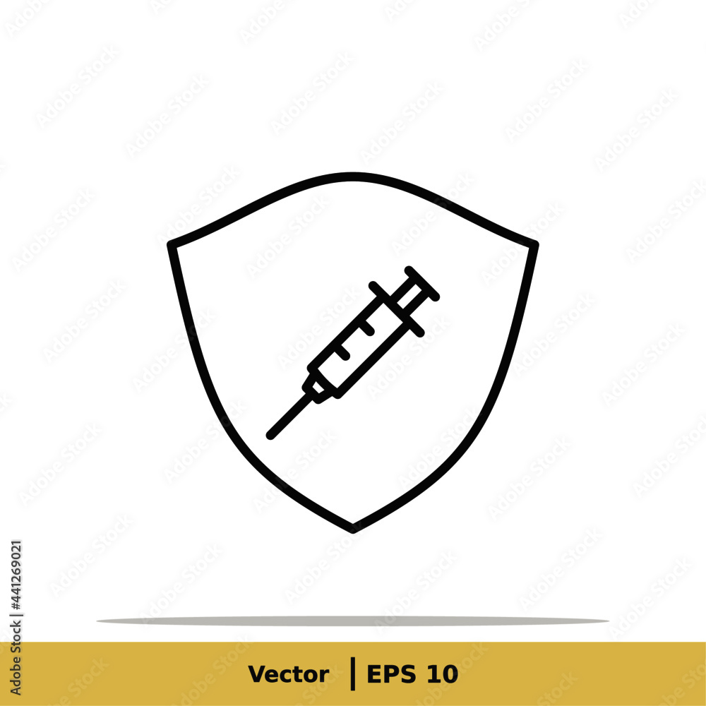 Vaccine, Vaccination, Inoculation, Inject, Syringe Icon Illustration. Injection Sign Symbol Logo Template. Vector Line Icon EPS 10