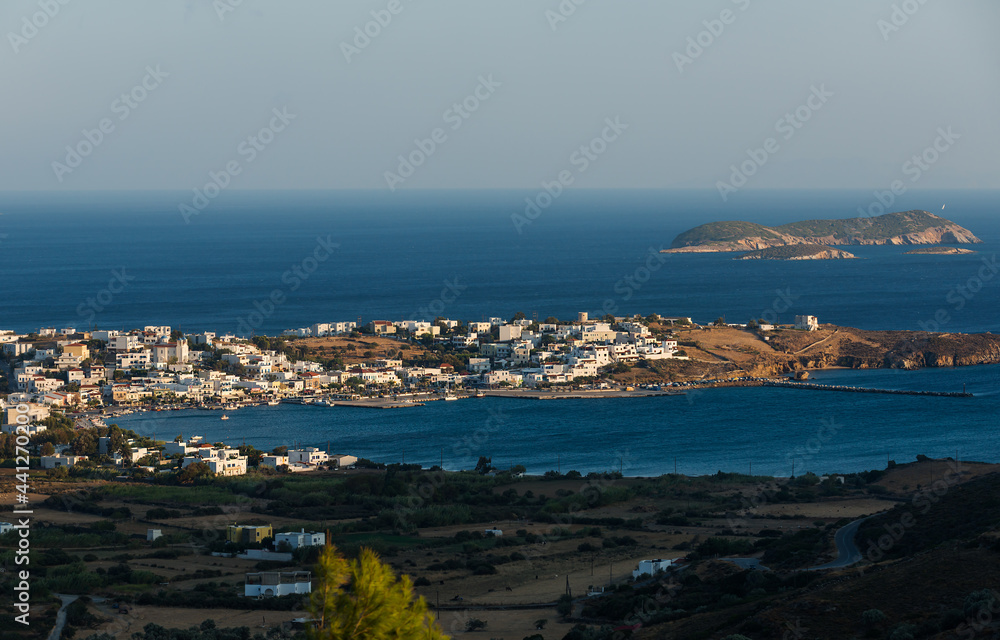 The port of Gavrio on the south coast of the Greek island of Andros in the Cyclades archipelago