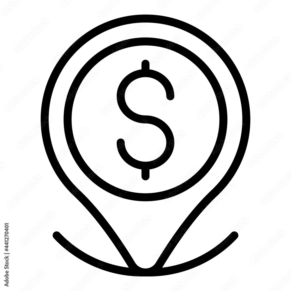 Money location icon. Outline Money location vector icon for web design isolated on white background Money location icon. Outline Money location vector icon for web design isolated on white background