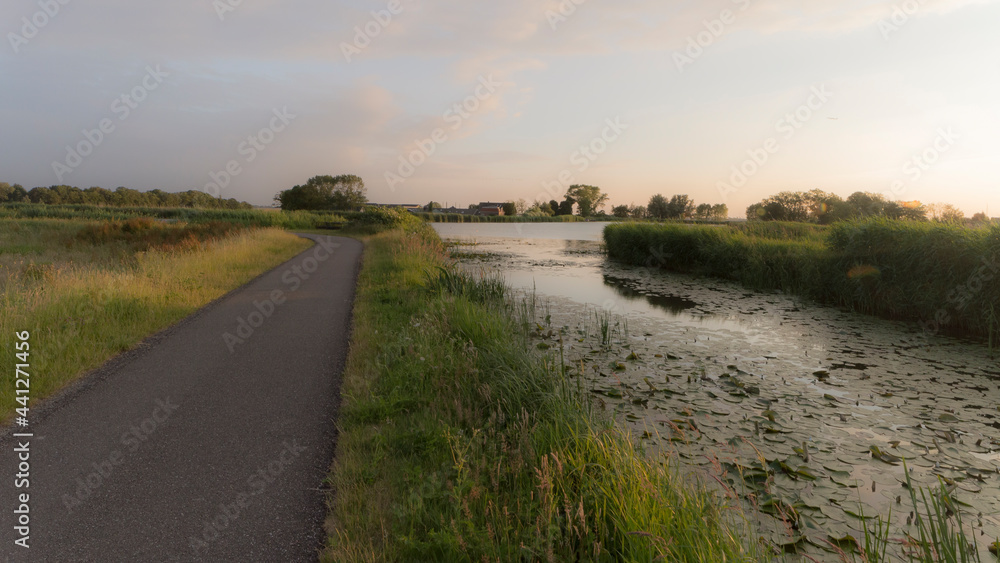 Rural landscapes of the Bullewijk river at the golden hour