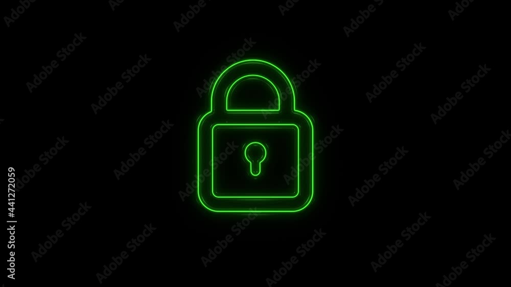 Glowing neon line Lock icon isolated on black background. Padlock sign. Security, safety, protection, privacy concept. 4K Glowing neon line Lock icon isolated on black background. Padlock sign. Security, safety, protection, privacy concept. 4K