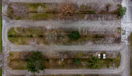 aerial view of an parking space