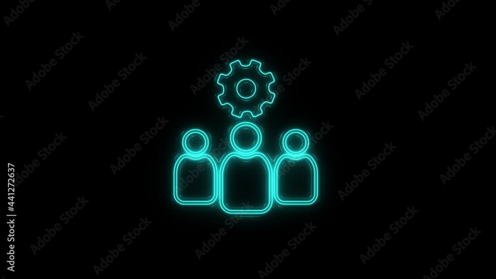 Glowing neon line outsourcing concept icon isolated on black background. Cooperation sign. Idea of teamwork and investment. 4K Glowing neon line outsourcing concept icon isolated on black background. Cooperation sign. Idea of teamwork and investment. 4K