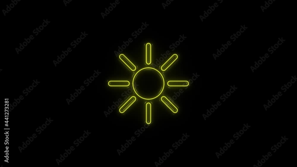 Glowing neon line Sun icon isolated on black background. 4K Glowing neon line Sun icon isolated on black background. 4K