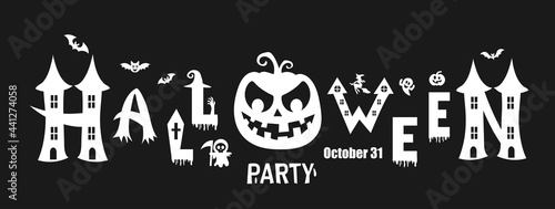 Happy Halloween Text Banner. Vector illustration.