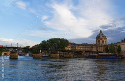 The Seine river, French Academy and Arts bridge , Paris, France.