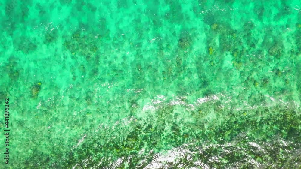 Top view of transparent turquoise ocean water surface. Copy space for text. Top view of transparent turquoise ocean water surface. Copy space for text.