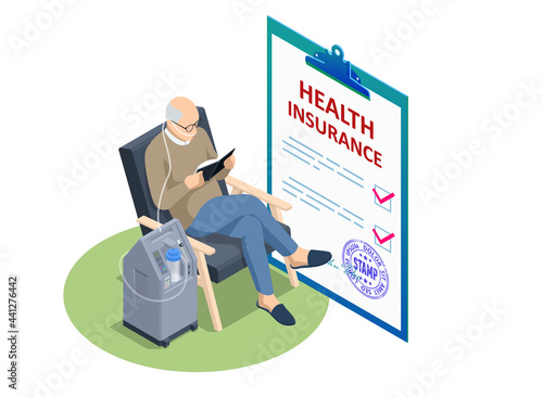 Isometric Insurance Policy, Medical Insurance, senior citizen health plan. Social Security Benefits Form for pensioners. Pension insurance