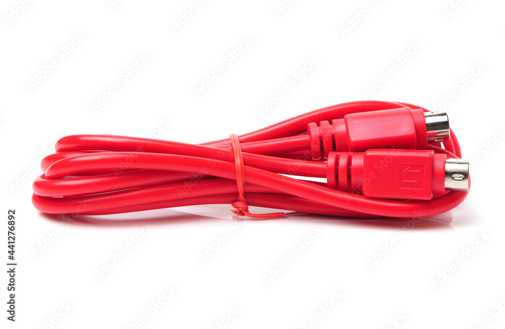 Red usb mobile charging cable isolated on white background Red usb mobile charging cable isolated on white background