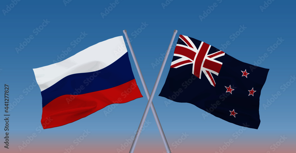 Obraz premium ロシアとニュージーランドの国旗