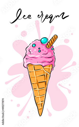 Ice cream cone, color, vector