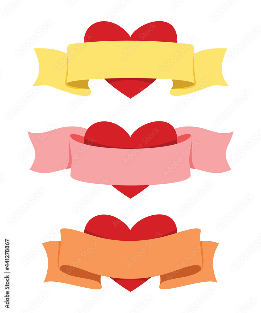 Three Style of Ribbon and Heart for the Valentine Decoration.