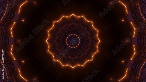 Abstract illustrated kaleidoscope background with neon lights