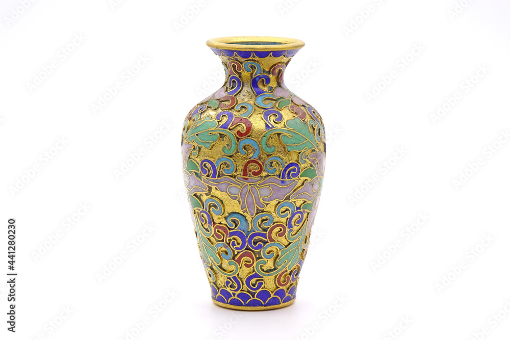 Vase : Antique Chinese Cloisonne enamel vase isolated on white background