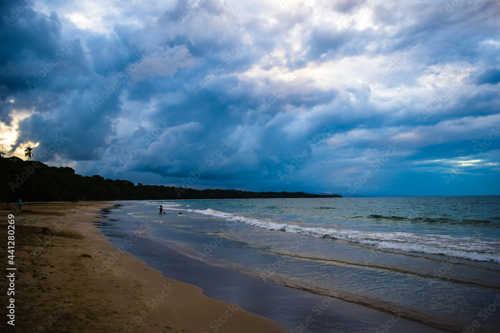 Beach and clouds in the Caribbean at El Limon, Costa Rica 