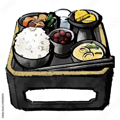 イラスト素材：お供え物　御霊供膳（おりくぜん）　器　カラーイラスト　セット