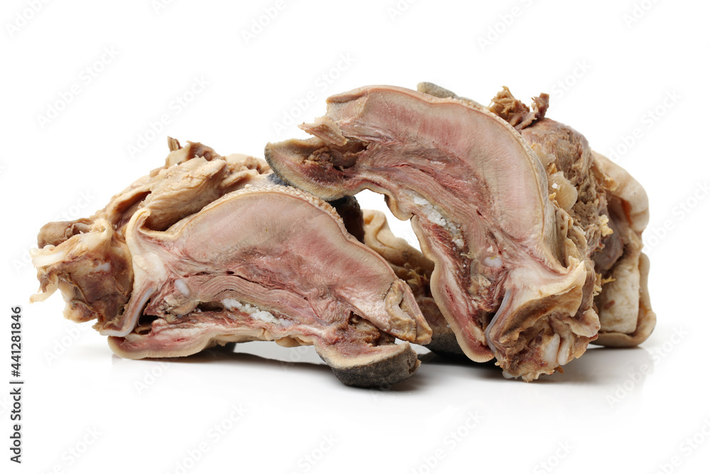 Cooked beef head meat on white background