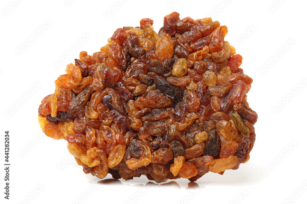 brown raisins on a white background brown raisins on a white background