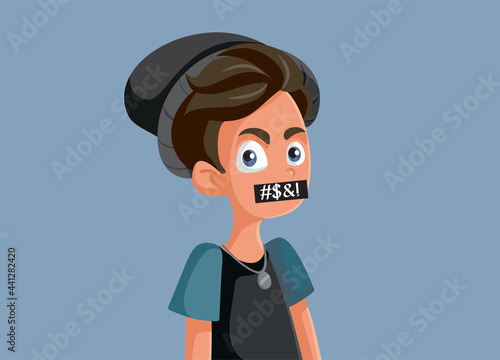 Teen Boy Using Foul Language and Swear Words Vector Illustration