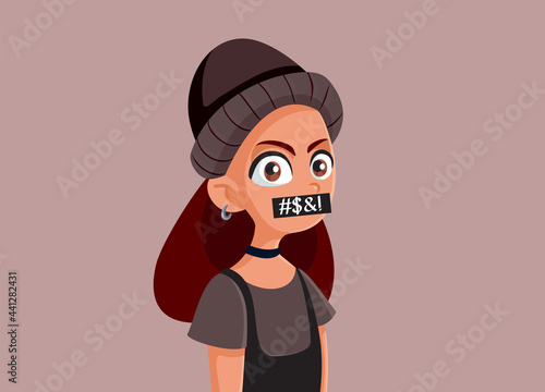 Teen Girl Using Foul Language and Swear Words Vector Illustration