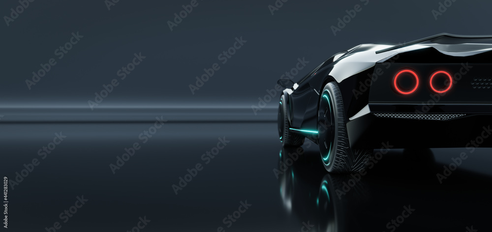 Closeup non-existent brand-less generic concept black electric car