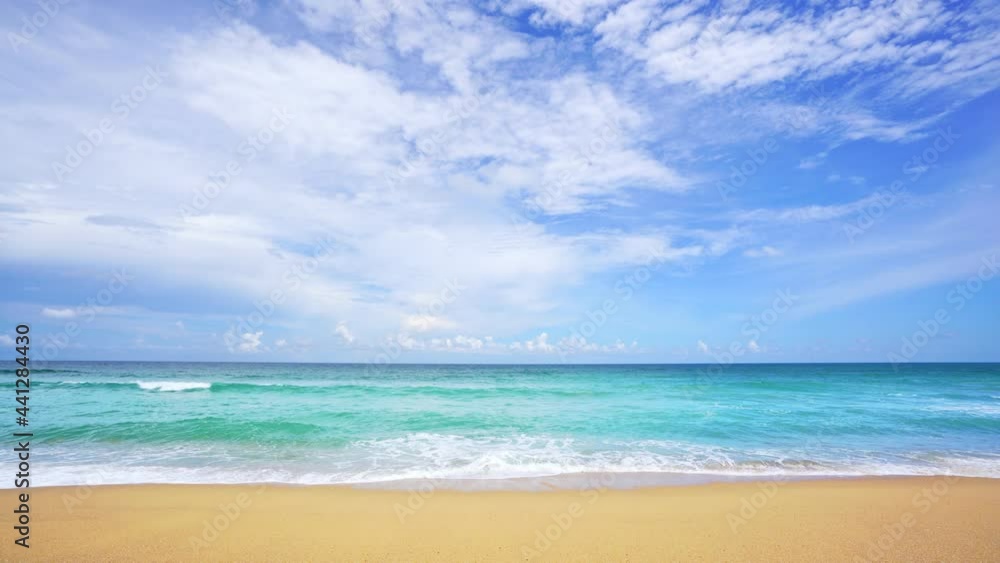 Summer beach Amazing sea clear blue sky and white clouds Wave crashing on sandy shore empty beach at Phuket Thailand, Empty beach sunny day Concept Travel and season tour website background Summer beach Amazing sea clear blue sky and white clouds Wave crashing on sandy shore empty beach at Phuket Thailand, Empty beach sunny day Concept Travel and season tour website background