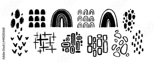 Black and white abstract Set abstract graphic elements Set of grunge objects Hand-drawn shapes with texture Various shapes collection black and white vintage art