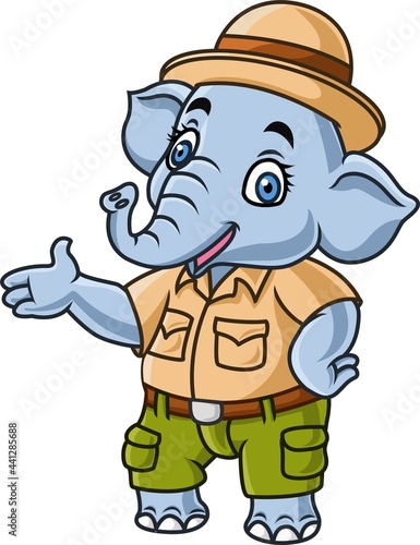 Cartoon cute elephant wearing safari costume